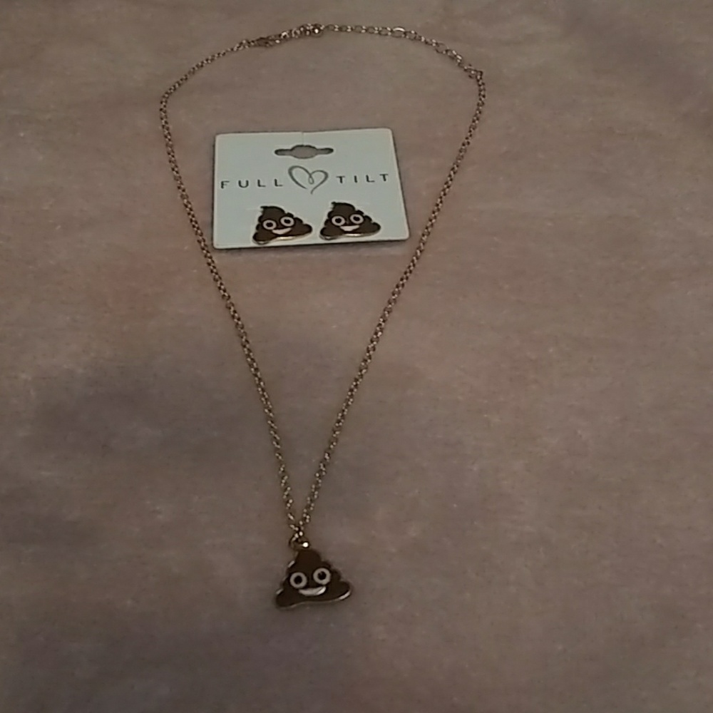 Poop emoji earinhs and necklace